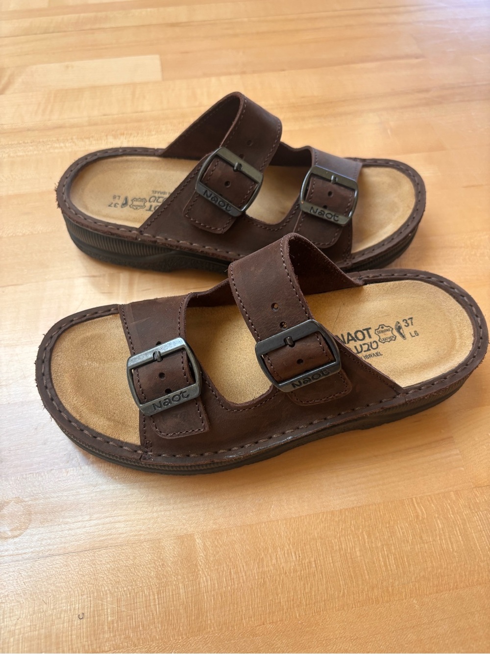 Naot Brown Double-Strap Buckle Sandals